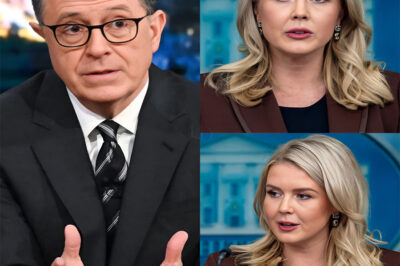 “BREAKING MOMENT” Stephen Colbert OPENS Karoline Leavitt’s FILE ON AIR — AND NO ONE SPEAKS…