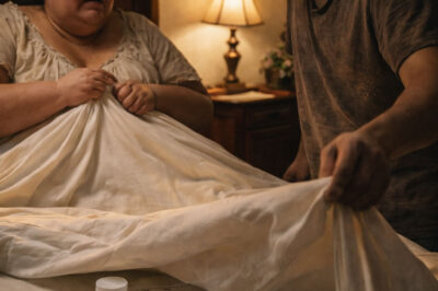 As a simple construction worker in the city, I agreed to marry my boss’s 45-year-old daughter, known as “the spinster” for weighing 140 kilos… On our wedding night, I lifted the sheet and froze…