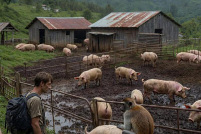 A monkey kept a farmer’s abandoned pigs alive for five years…