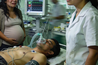 “Doctor, save my husband!” a woman shouted as he was rushed into the hospital.