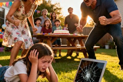 On my daughter’s twelfth birthday, everything exploded in a matter of seconds. My nephew snatched her gift and screamed: “The MacBook is mine now!”. When I demanded he return it, my father grabbed it and smashed it against the floor, roaring: “This is what selfish children deserve!”. My daughter burst into tears, paralyzed by shock. The guests froze. And in that instant, I realized that this party was about to end our family forever…