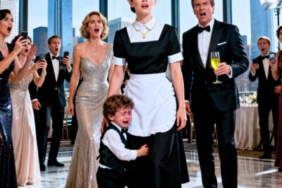The champagne glasses were still rattling when the two-year-old bolted across the marble floor—straight at me. In front of fifty rich strangers, he wrapped his arms around my legs and sobbed, “Mommy!” The room detonated