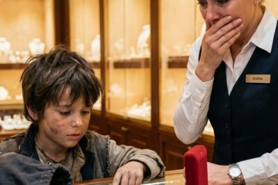 A rag.ged boy silently entered the luxurious jewelry store and poured thousands of cold coins onto the gleaming glass.