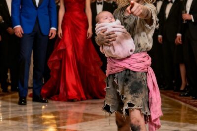 A billionaire was celebrating his engagement… until a homeless girl burst into the party with a baby in her arms and pointed at the bride, freezing the entire room