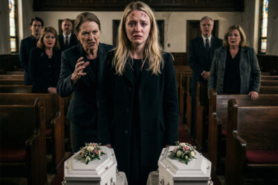 At the funeral of my twin babies, while their tiny coffins lay before me, my mother-in-law leaned in and hissed with contempt: “God took them because He knew what kind of mother you were.” Broken in tears, I snapped: “Can you please just be quiet… just for today?” That was when she slapped me, slammed my head against the coffin, and whispered: “Keep quiet, or you’ll join them.” But what happened next… no one saw coming.