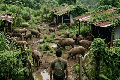 He rented a mountain to raise 30 pigs and abandoned it for five years… but when he returned, what he found there left him completely paralyzed.