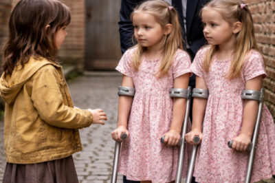 One day, a wealthy businessman jokingly said something surprising to a homeless little girl: “If you manage to help my twin daughters walk again… I’ll adopt you”