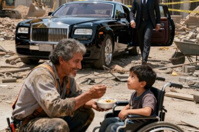 She gave her food to a child in a wheelchair without knowing who he was, but when a luxury car arrived, her life changed forever.