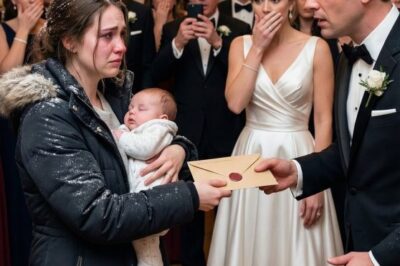 Six weeks after Mason shoved me and our newborn into a whiteout, I was still hearing his last words: “You’ll be fine. You always survive.” Now I stood at the back of his glittering wedding, my baby sleeping against my chest and a sealed envelope burning in my hand. When he spotted me, his smile cracked. “What are you doing here?” he hissed. I whispered, “Giving you what you forgot… and taking what you stole.” Then the music stopped.