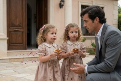 The millionaire opened the house he shared with his dead wife… and found two identical little girls at the door with a piece of bread in their hand: “My mom said we should come with the man in the photo.”