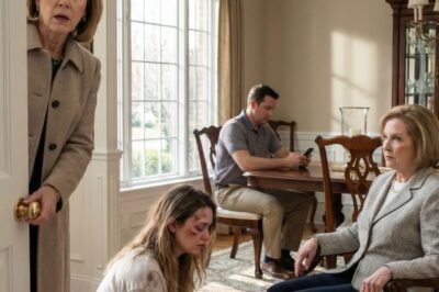 I came to visit my daughter, eight months pregnant, expecting to see her glowing with happiness—but what I found froze me in the doorway. She was barefoot, pale, carrying trays for her husband’s family like a servant. ‘Mom, please… don’t say anything,’ she whispered, her trembling hands clutching her swollen belly. Then her mother-in-law smiled at me and said, ‘In this house, everyone knows their place.’ I should have left… but then I saw the bruise.