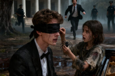 The millionaire’s son was blind… until a little girl drew something from his eyes that no one could have ever imagined…The first blow against the wall didn’t sound like wood breaking, but like something alive pushing from within, slow, patient, determined to get out regardless of the damage it caused around it.  Julian didn’t scream this time. He remained motionless, his hands still covering his face, as if he feared that any movement would awaken something worse than the pain he already felt.Có thể là hình ảnh về piano  Alejandro took a step back, then another, calculating exits, distances, options. But the logic that had always saved him was useless against something he didn’t understand.  “Everyone out,” he ordered, though his voice no longer had the firmness it once had.  Nobody moved. The guards stared at the wall as if they expected something to break through it at any moment and drag them inside without a trace.  Alma did not take her eyes off the crack.  “It’s not the wall,” he said quietly. “It’s what they hid behind it.”  The second blow was stronger. A thin line opened in the decorative wood, and from it emerged a black, viscous thread that began to slide down to the floor.  Alejandro felt the urge to step on him, crush him, eliminate him like any threat. But he remembered what the girl had said, and stopped inches away.  Julian took a deep breath, trembling.  “I’m seeing it,” she whispered. “Not with my eyes… but I’m seeing it.”  Alma turned towards him, surprised.  —What do you see?  Julian took a while to answer. His words came out as if they were from a place that had been sealed for years.  —A room… dark… someone is shouting… someone is telling me not to look.  Alejandro closed his eyes for a moment.  There was something in that description that was not unfamiliar to him, something he had buried too deeply to emerge intact.  “That’s not real,” he said quickly. “It’s your mind reacting.”  But even he didn’t believe it.  The crack widened. It was no longer a line: it was an irregular mouth that breathed, exhaling that metallic smell that made your throat burn.  More creatures began to emerge from inside.  Small. Black. Shiny.  Dozens.  They didn’t run. They didn’t attack. They dispersed slowly, as if searching for something specific in the house.  Alma stepped back for the first time.  “They already know he woke up,” he murmured. “And now they want him to remember everything.”  The millionaire’s son was blind… until a little girl took something from his eyes and left everyone speechless…  Julian lowered his hands.  His eyes were open.  They couldn’t see the garden, or their father, or the girl.  They saw something else.  “There was someone with me,” he said, his voice breaking. “The day I stopped seeing… I wasn’t alone.”  Alejandro felt the ground tilting beneath his feet.  “That didn’t happen,” he replied too quickly.  But Julian slowly denied it.  —Yes, it happened. And you were there.  The silence that followed was heavier than any previous noise.  Alma observed Alejandro with a different kind of attention, as if he were no longer just the powerful father, but a key piece in something that didn’t fit.  “What did they make you forget?” he asked.  Alejandro did not respond.  She looked at the creatures on the ground, the open crack, her son’s face that seemed to see beyond reality, and she understood that she could no longer control what was coming.  But she could still choose what to say.  And that was more dangerous than anything else.  “It was an accident,” he finally murmured.  Julian turned his head towards him.  —Don’t lie.  The words were not a reproach. They were a plea.  That’s what broke him.  Alejandro clenched his fists.  “There was a lab,” he began. “Not a company lab. A private one. We were testing… neural interfaces. Memory, perception, sensory reconstruction.”  Alma frowned.  —Did they put that in his head?  “No,” said Alejandro. “He came in by accident.”  Julian denied it again.  —I didn’t go in. You took me there.  The creatures stopped.  All at the same time.  As if they were listening.  The air became denser.  Alejandro felt there was no middle ground anymore. Either he continued hiding the truth and risked losing him forever… or he told it and faced something he didn’t know if they could survive.  He looked at his son.  For the first time in years, Julian didn’t seem lost.  He seemed to be present.  The Millionaire’s Son Was Blind… Until a Little Girl Removed the Unimaginable From His Eyes – YouTube  Expecting.  “Yes,” he finally said. “I took you.”  The sound in the wall stopped.  It didn’t disappear.  It stopped.  As if he were waiting too.  Julian took a step forward.  -Because?  Alejandro opened his mouth, but no words came out. For years he had justified every decision, every experiment, every silence.  Now no explanation seemed sufficient.  “Because you wanted to see,” he finally said. “And I thought I could give it to you.”  Alma slowly shook her head.  —That’s not all.  And he was right.  It had never been everything.  Alejandro lowered his gaze.  “There was another person there that day,” he admitted. “A little girl.”  The name got stuck in his throat.  Because saying it out loud would make it real again.  Julian trembled.  “I can hear her,” he whispered. “She’s still there.”  The creatures began to move again.  But now they were not dispersing.  They grouped together.  They formed a dark path from the crevice to Julian’s feet.  Alma took a step back.  “They don’t want to leave,” he said. “They want him to come in.”  Alejandro reacted instantly.  —Nobody’s going in there.  But Julian was already making progress.  Barefoot on the cold marble, following that black trail that seemed to throb beneath his feet.  “If I don’t go in,” he said, “I’ll never know what really happened.”  Alejandro took him by the arm.  —And if you go in, you might not come out.  Julian didn’t let go.  But it didn’t make any progress either.  It stayed right in the middle.  Between his father… and the rift.  Between what he had lived through… and what he had forgotten.  Between the truth… and the version they had constructed for him.  “Tell me everything,” he demanded. “Now.”  Alma looked at them both.  I knew that was the moment.  Not when the creatures came out.  Not when the house went dark.  But not that one.  The moment when a truth could save… or destroy.  Alejandro took a deep breath.  “The girl… did not survive,” he said, his voice breaking.  The silence was absolute.  Julian closed his eyes.  And for the first time since it all began…  Cry.  But not like someone who loses something.  But rather as someone who is beginning to remember.  The millionaire’s son was blind, until an old woman rubbed his eyes and something impossible happened…  The creatures trembled.  The wall creaked.  And the darkness… seemed to lean towards him.  Waiting for your choice.  Julian did not move for several seconds, as if his body no longer belonged to him and every decision had to make its way through layers of something that had been sealed for years.  The crying wasn’t loud. It was low, restrained, but constant, like a leak that no one had been able to fix and that now flooded everything without asking permission.  Alejandro slowly released his arm.  Not because she wanted to let him go, but because she understood that keeping him at that point no longer meant protecting him, but condemning him to remain half-finished.  “What was his name?” Julian asked, without opening his eyes.  The question fell with an unbearable weight.  Alejandro hesitated.  There were names one could forget.  And there were others that, once spoken, opened doors that never closed again.  —Lucía—he finally answered, barely audible.  The creatures stopped again.  As if they recognized the sound.  As if that name were a key.  Alma felt a shiver run down her spine.  “They didn’t bury her,” he said slowly. “They left her here.”  Alejandro denied it vehemently.  —No. That’s not true.  But her voice no longer had conviction.  Julian opened his eyes.  He couldn’t see the world in front of him.  But something inside his mind was beginning to take shape, like an image being reconstructed from broken fragments.  “She wasn’t screaming,” he whispered. “She was talking to me… telling me not to look at the machine.”  The air vibrated again.  A deep, almost imperceptible sound began to emerge from the crack, as if something larger were moving much deeper inside.  Alma took a step back.  “It’s not a normal memory,” he said. “He’s alive.”  Julian took another step towards the opening.  This time, Alejandro did not stop him immediately.  Not because I trusted what was coming.  But because he understood that preventing it would no longer change anything.  “The machine…” continued Julian. “It had wires… lights… and something that was pulsing.”  Alejandro closed his eyes.  He knew exactly what he was talking about.  It was not a common prototype.  It was the only experiment that had gone wrong in a way that he could never explain… or completely erase.  —We were trying to transfer perception—he said, as if each word were a struggle—. To create an interface for sharing memories between two people.  Alma stared at him.  —Two people?  Alejandro nodded.  —Julian… and her.  The silence was immediate.  Dense.  Dangerous.  Julian took a deep breath.  “It wasn’t an accident,” he said.  Alejandro did not respond.  Because that time… I couldn’t deny it.  “Something went wrong,” he finally admitted. “The connection didn’t break when it should have. His memories… began to mix.”  Alma pressed her lips together.  “They didn’t mix,” he corrected. “They got trapped.”  The creatures began to climb the walls.  Slow.  Ordered.  As if they were forming an invisible net that was beginning to close around them.  Julian bowed his head.  —She looked out for me… and I for her.  A pause.  —Until he stopped seeing.  The air became colder.  Alejandro felt something inside his chest break completely.  “His brain couldn’t take it,” he said. “It collapsed.”  Julian denied it, more forcefully this time.  —No. It wasn’t like that.  And then he took another step.  I was already centimeters away from the crack.  The smell was stronger there.  More realistic.  As if time had not passed in that place.  Alma spoke quickly.  —If you go in, you won’t just see what happened. You’ll feel everything.  Julian nodded.  —That’s what I want.  Alejandro reacted.  —No, you want answers. But this isn’t going to give them to you… it’s going to drag you down.  Julian turned his face slightly towards him.  —And will remaining ignorant save me?  There was no correct answer.  There had never been one before.  That was the problem.  The creatures began to descend from the ceiling.  They didn’t touch the ground.  They barely floated, as if the air itself were holding them up.  Alma felt pressure on her temple.  “It’s opening up more,” he said. “It’s not just a memory anymore… it’s a door.”  The crack widened slowly, as if it were breathing.  Now it was no longer a small opening.  It was big enough for someone to walk through.  The darkness inside was not an absence of light.  It was something denser.  Deeper.  Julian took the final step.  His feet were right on the edge.  He could feel something pulling at him from the inside.  Not physically.  But from a place that is more difficult to explain.  Alejandro advanced again.  —If you go in… you might not come back the same person.  Julian didn’t move.  —And if I don’t go in… am I still me?  That question threw him off.  Because the answer was obvious.  No.  It never had been.  Alma watched them both.  I knew that moment couldn’t last much longer.  Something was about to break.  And when I did… there would be no going back.  “There’s another option,” he said suddenly.  They both looked at her.  —You don’t have to go in alone.  Julian frowned.  —What does that mean?  Alma took a deep breath.  —If the memory is shared… someone else can support you from the outside. But it has to be someone who was there.  The silence was immediate.  Alejandro understood before Julián.  “No,” he said firmly.  But Alma denied it.  —If he goes in alone… he might get lost. If you go in with him… you can both come out together.  Julian turned completely towards his father.  —Are you coming with me?  The question was not a challenge.  It was something more complicated.  It was an invitation.  An opportunity.  Or a sentence.  Alejandro looked at the crack.  Then to his son.  Then into his own hands.  I had spent years avoiding that moment.  Paying, hiding, building a reality where he would never have to face it.  But there was nothing left to buy.  Nothing to hide.  Nothing to postpone.  “If I go in,” he said slowly, “… I won’t be able to protect you.”  Julian denied it.  —I don’t need you to protect me.  A pause.  —I need you not to lie.  The creatures stopped again.  The entire space seemed to hold its breath.  Alejandro closed his eyes.  And at that moment he understood that it wasn’t a matter of choosing between entering or not.  It was about choosing who would be from now on.  The man who continued to hide the truth…  Or the one who finally confronted her, even though she destroyed him.  He opened his eyes.  And he took a step towards the crack.  “I’m not going to let you go,” he said.  Julian extended his hand.  This time he didn’t search in the air.  He found her.  She supported her.  And together…  They entered.