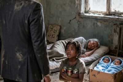 An 8-year-old girl was kneeling on the floor begging for baby formula