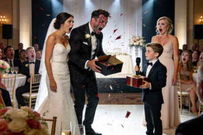 My ex-husband cheated on me, left me and our son, and still invited us to his wedding. During his speech, he laughed and said, “Leaving that trash was the best decision of my life!” The crowd burst into laughter. Then my son calmly took the microphone. “I brought a special gift for you, Dad,” he said, handing him a box. When my ex opened it, his scream silenced the entire room.